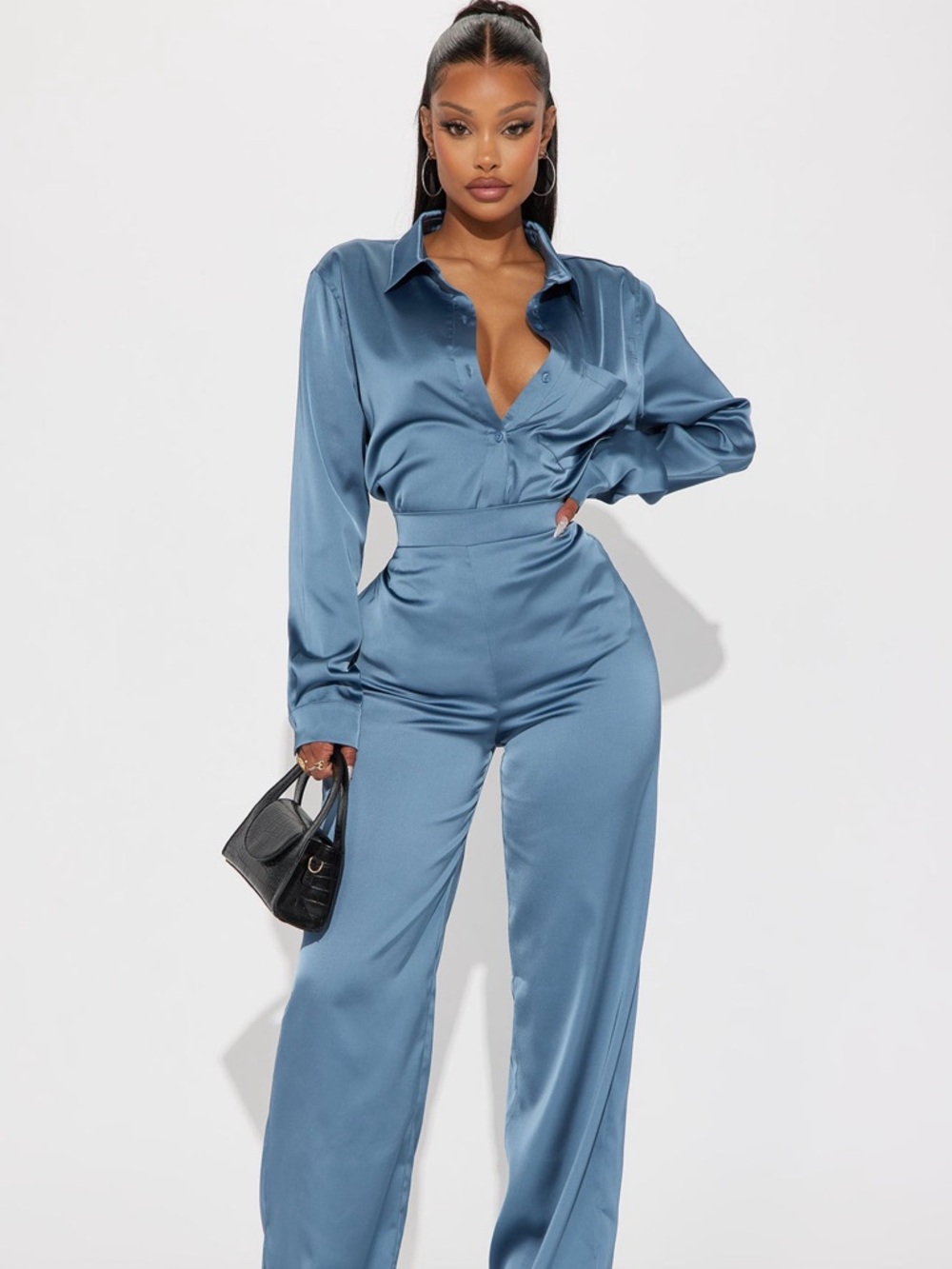 WORN ONCE - Makenzie Satin Pant Set - Blue